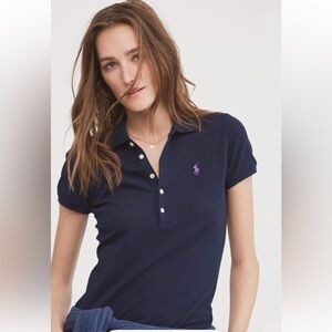 Ralph Lauren Navy Polo Shirt with Purple Logo